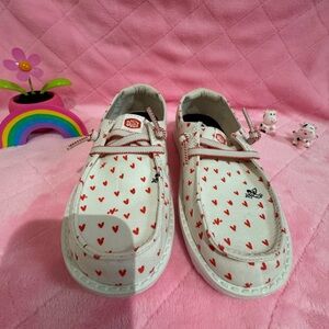 Hey Dude girl Sneakers - Red and White Heart Print